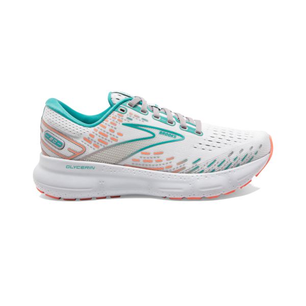 Brooks Glycerin 20 Women\'s Road Running Shoes White / Green / Coral | NZ-927084